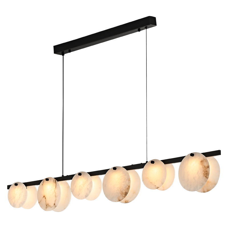 Long dining table decorative modern led pendant light luxury brass hanging lamp kitchen island simple natural marble chandelier